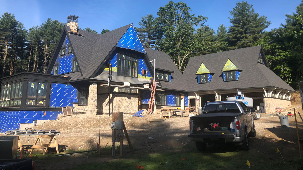 A new construction roof installed by Canoni Roofing in Needham, Massachusetts